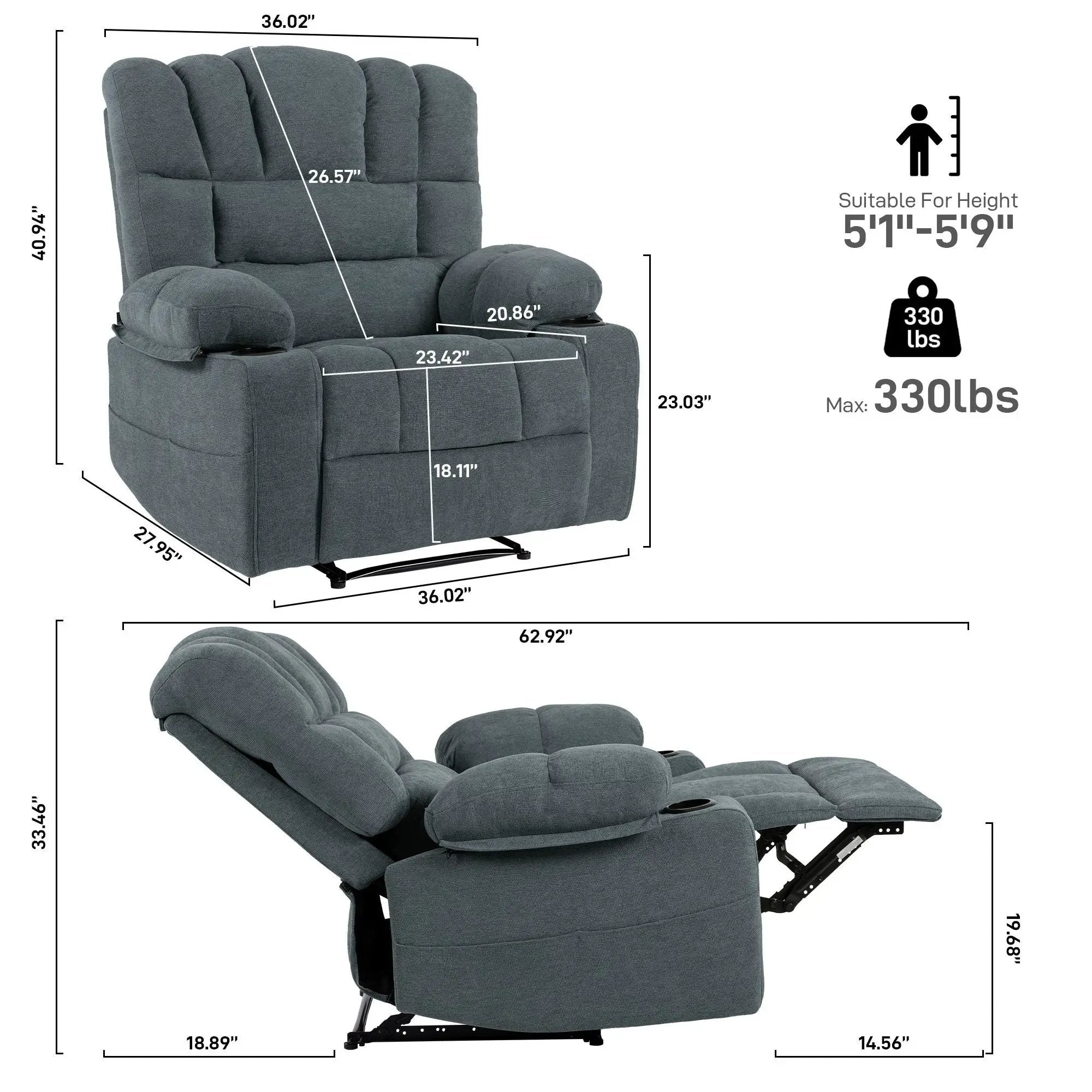 Massage Recliner Chair Sofa With Heating Vibration by Unique Piece Furniture