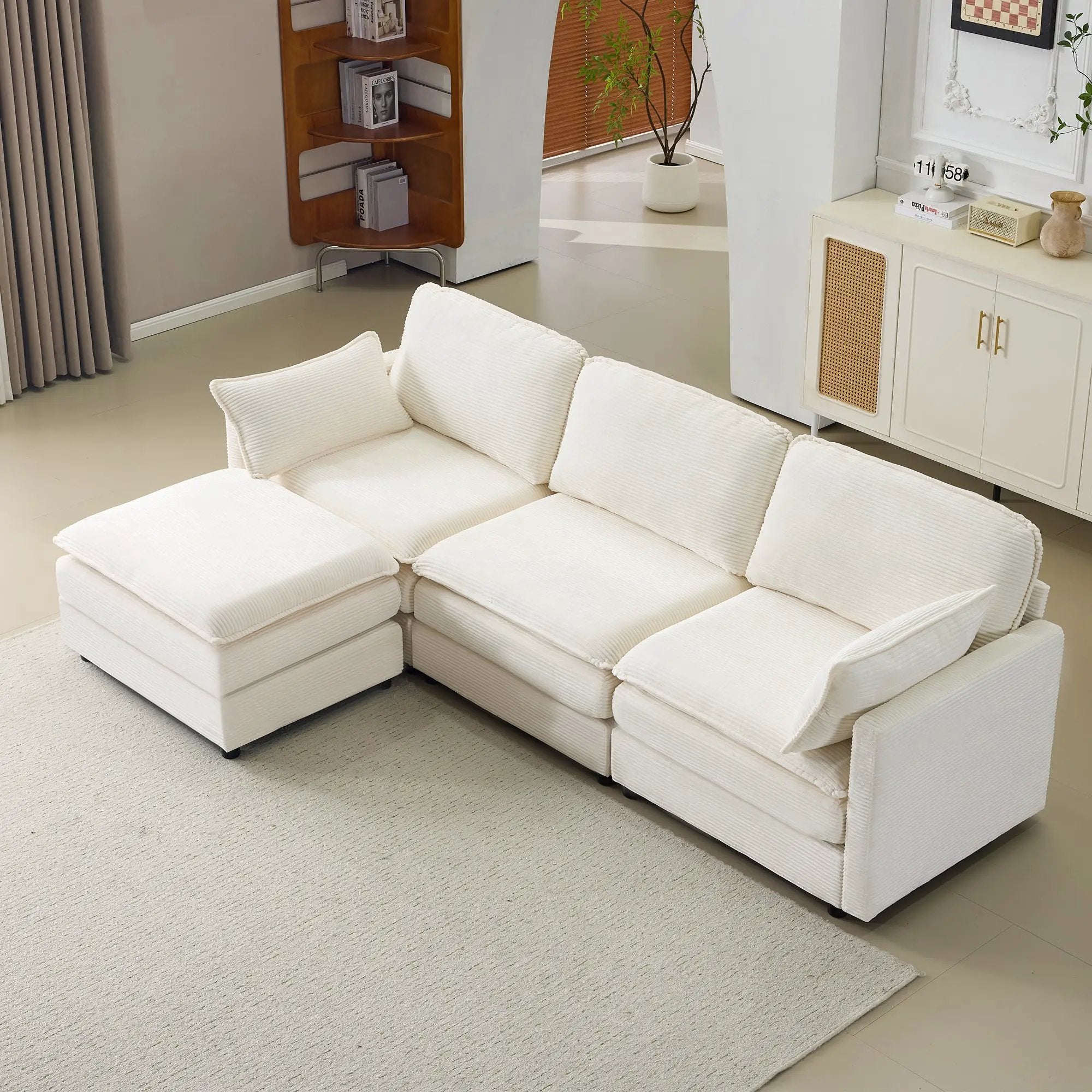 104" Plush Cloud 3 Seater Sofa: Modular Design with Ottoman by HouseOfZazla