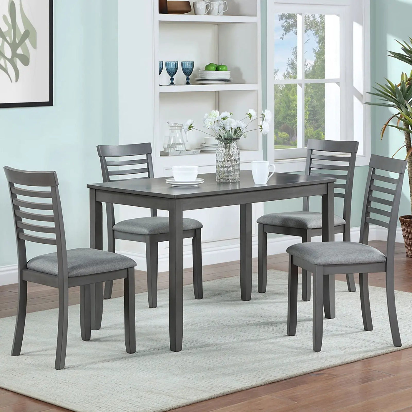 5 Pieces Modern Dining Set, Rectangular Wooden Dining Table With 4 Upholstered Chairs by Unique Piece Furniture
