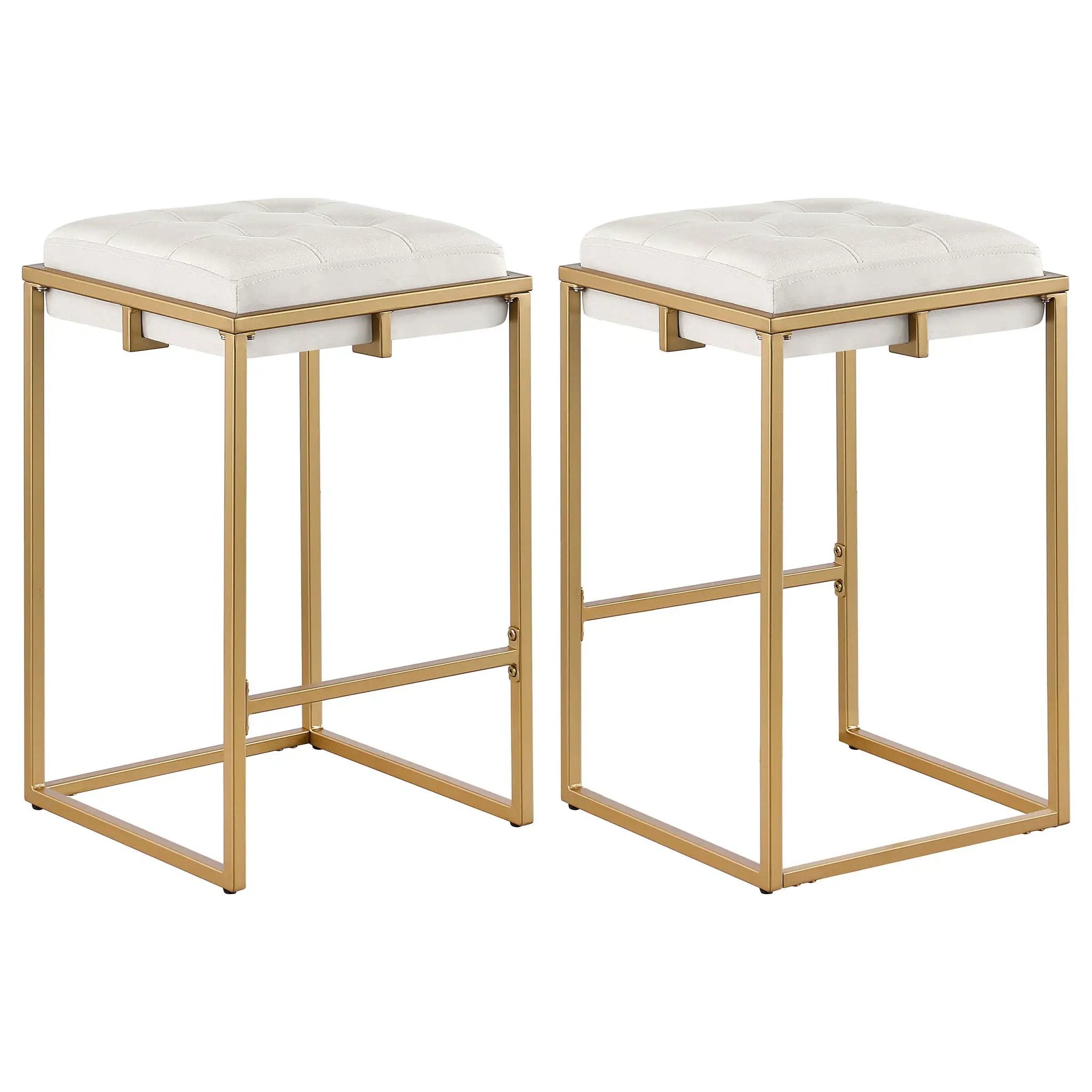 Square Counter Height Stools (Set of 2) - Beige / Gold by HouseOfZazla