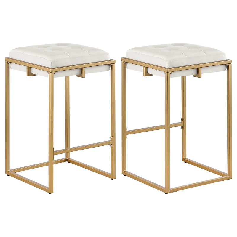Square Counter Height Stools (Set of 2) - Beige / Gold by HouseOfZazla