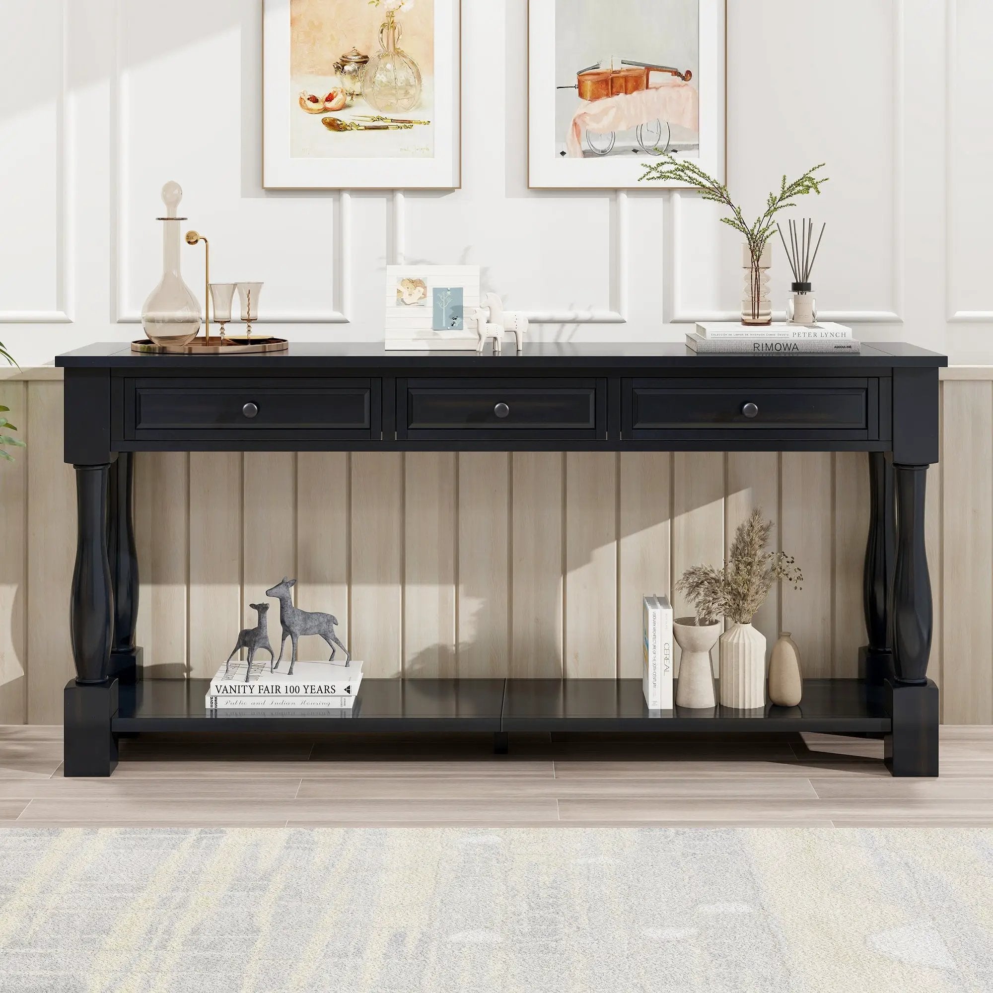 TREXM 63" Long Console Table with Drawers and Shelf by HouseOfZazla