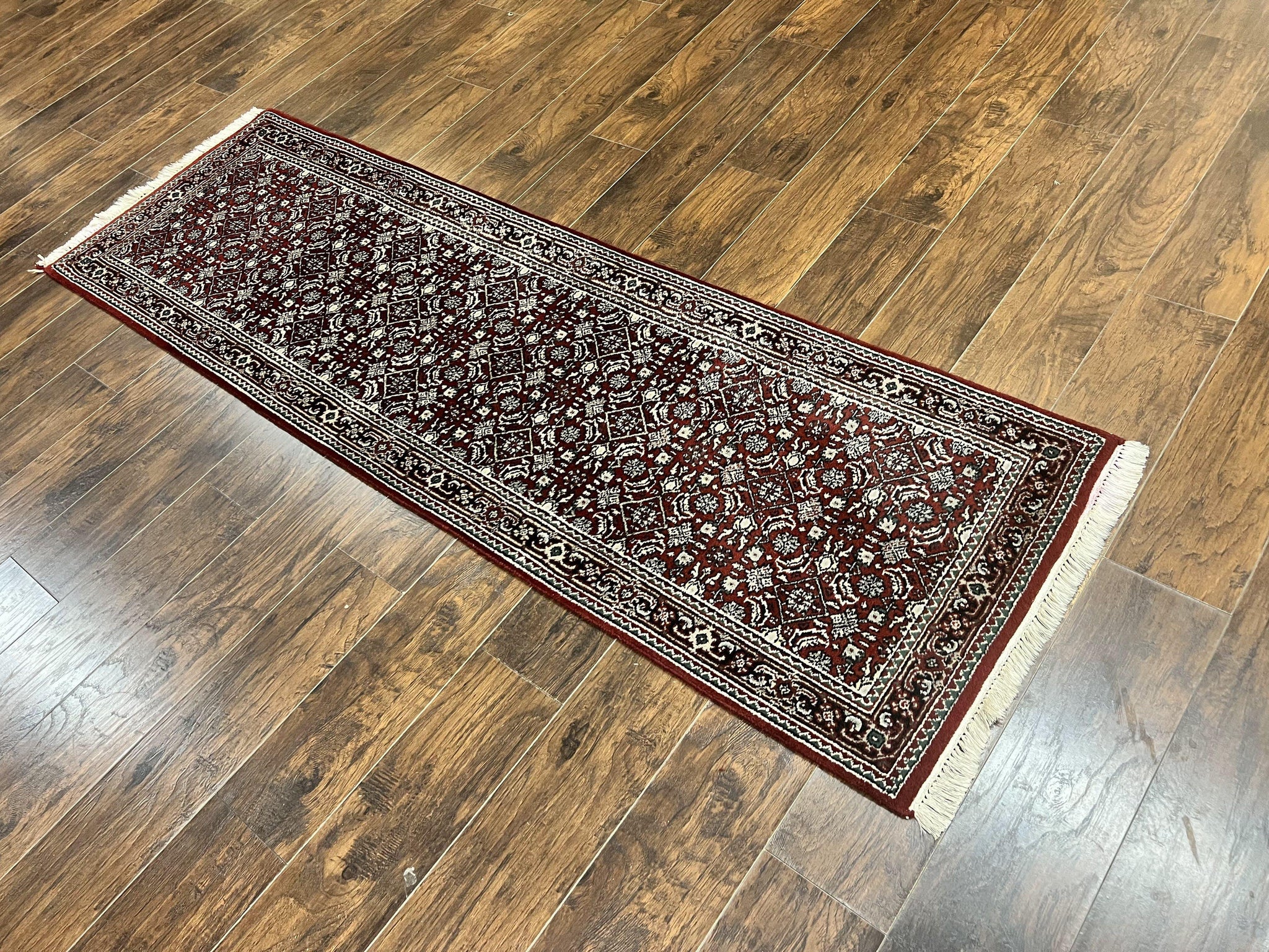 Indo Persian Runner Rug 2.7 x 8, Wool Hand Knotted Vintage Carpet, Red Black, Herati Allover Pattern, Oriental Runner, Rug for Hallway by Jewel Rugs