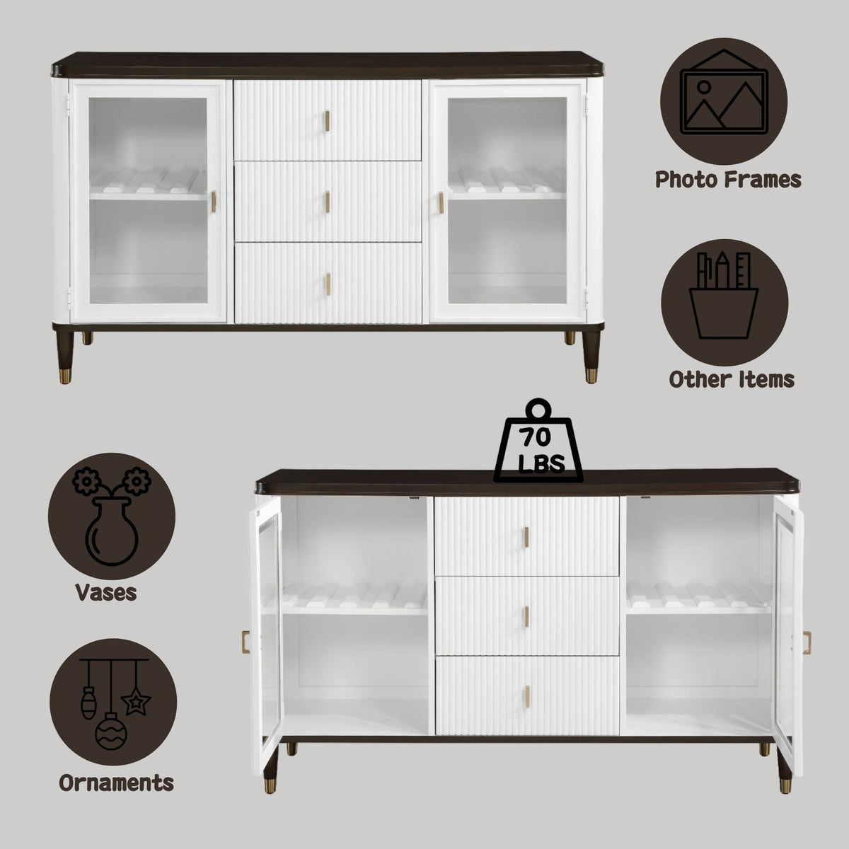 Carene Server with Drawers and Glass Accent - Brown / White, photo 2 of 4