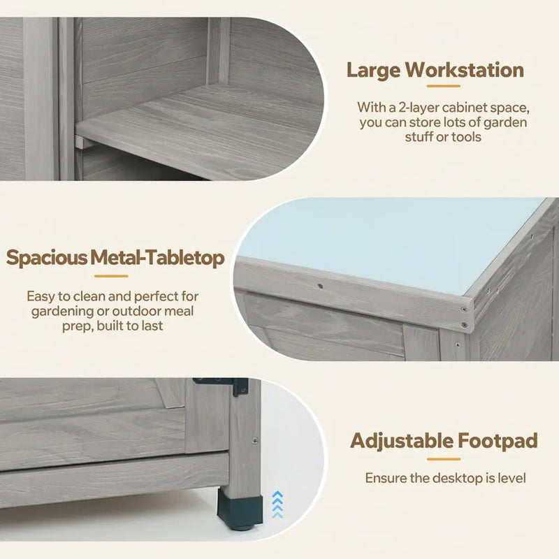 Potting Bench with Storage Cabinet and Metal Table Top by HouseOfZazla