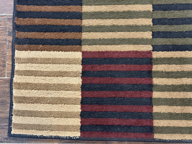 Vintage Power Loomed Rug 3.6 x 5, Brown Beige Black Tan, Box Design by Jewel Rugs
