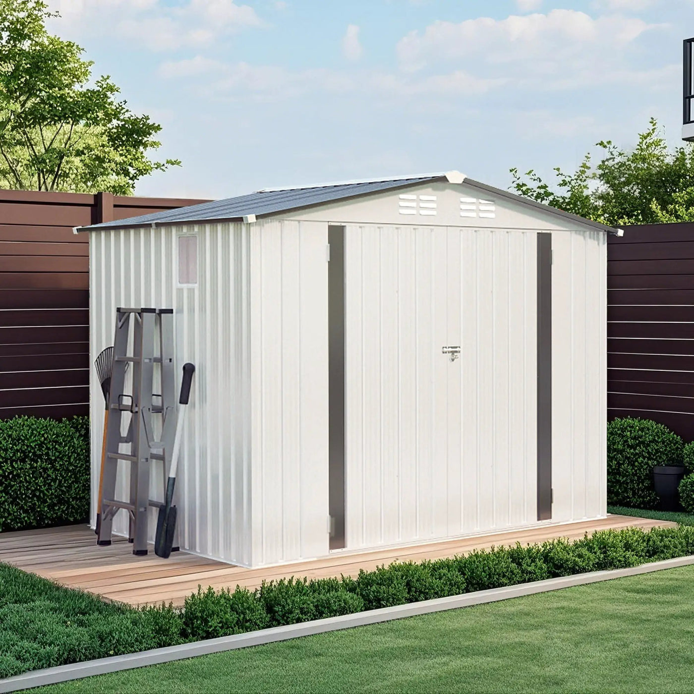 Garden Tool Shed Metal Storage Shed With Peaked Roof Waterproof Lockable Door by HouseOfZazla