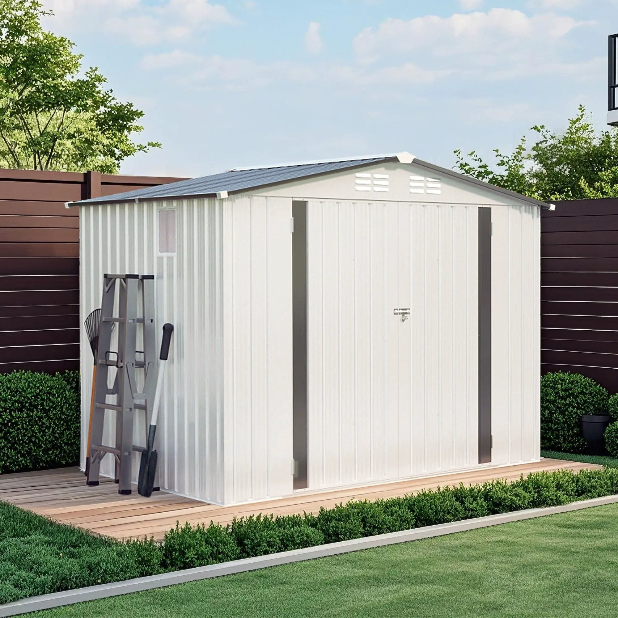 Garden Tool Shed Metal Storage Shed With Peaked Roof Waterproof Lockable Door by HouseOfZazla