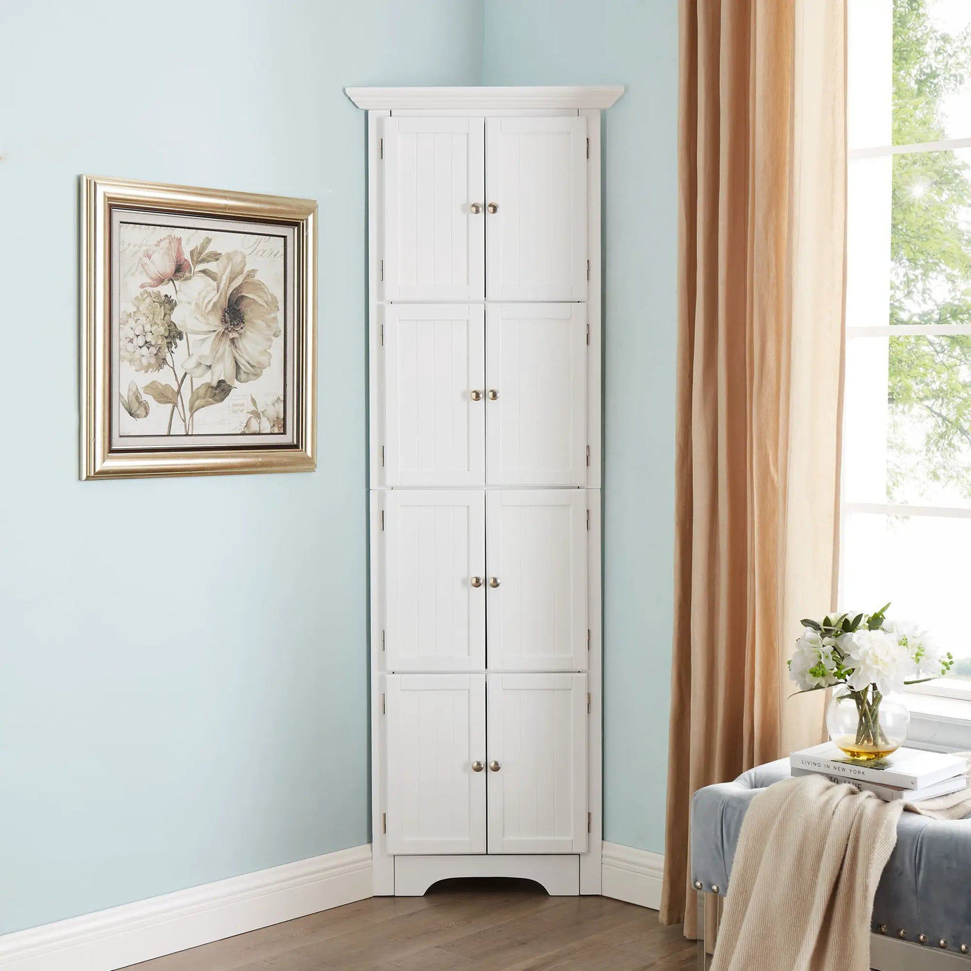 Tall Storage Cabinet With Doors And 4 Shelves For Living Room, Kitchen, Office, Bedroom, Bathroom, Modern by Unique Piece Furniture