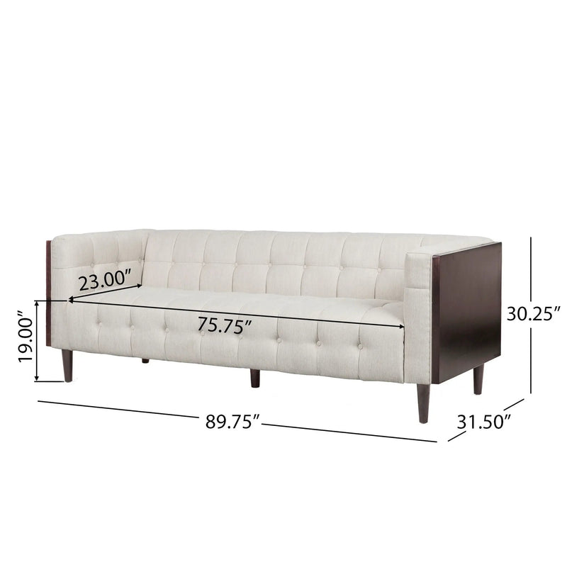 Contemporary Mid-Century Charm 3 Seater Sofa With Button Tufted Waffle Stitching by HouseOfZazla