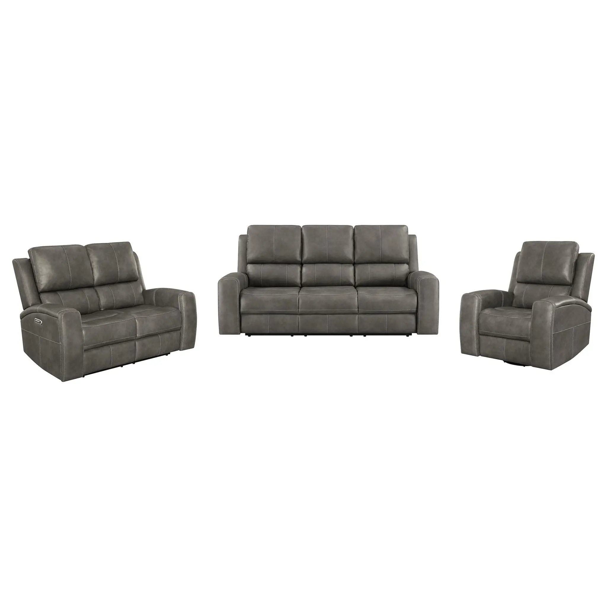Brickston 3-piece Triple Power Reclining Sofa Set Charcoal by Unique Piece Furniture