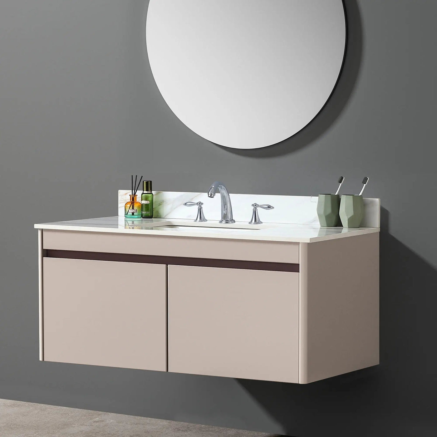 Vanity Top With Undermount Sink And Backsplash, Sintered Stone by HouseOfZazla