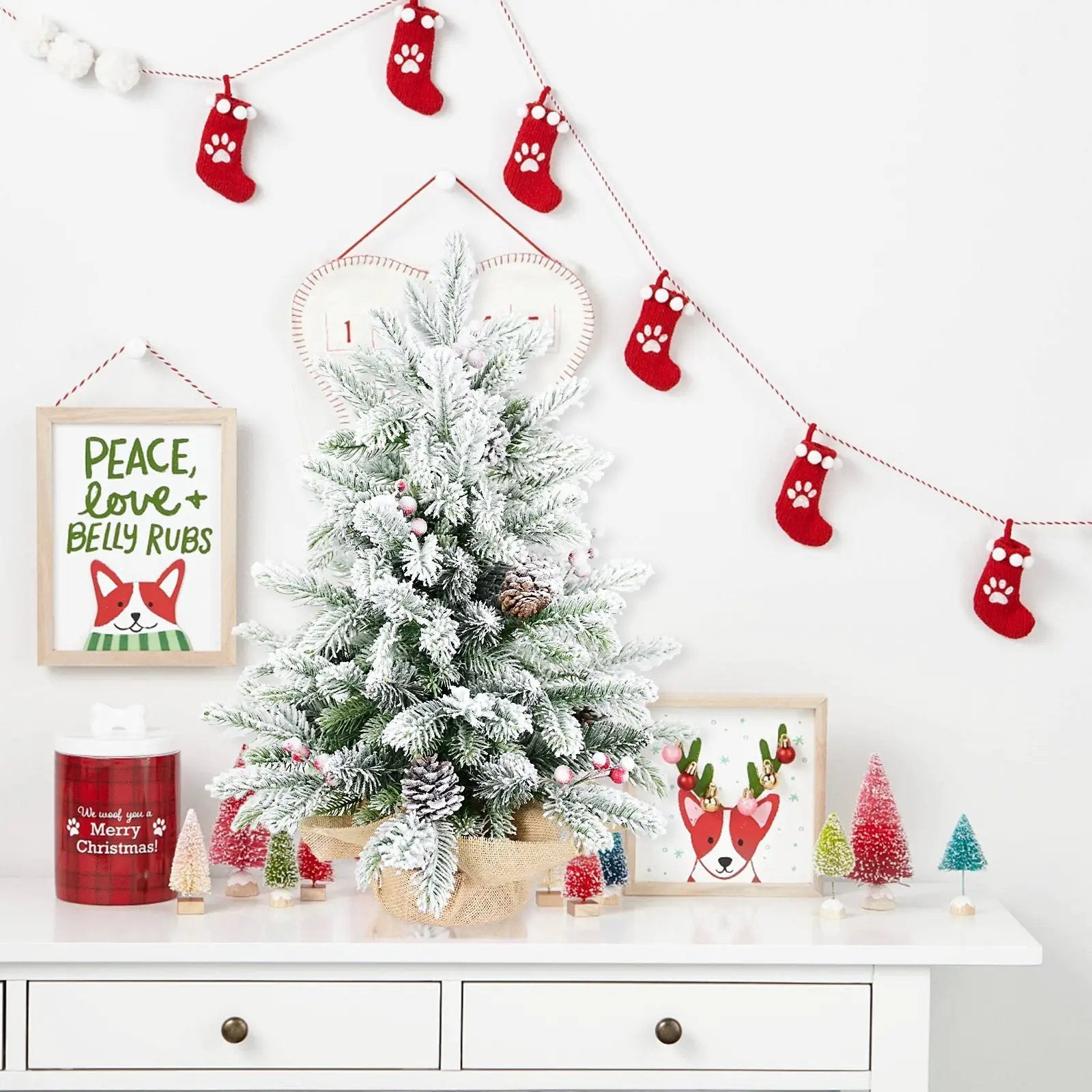 3FT Flocked Tabletop Christmas Tree with Pine Cones by HouseOfZazla