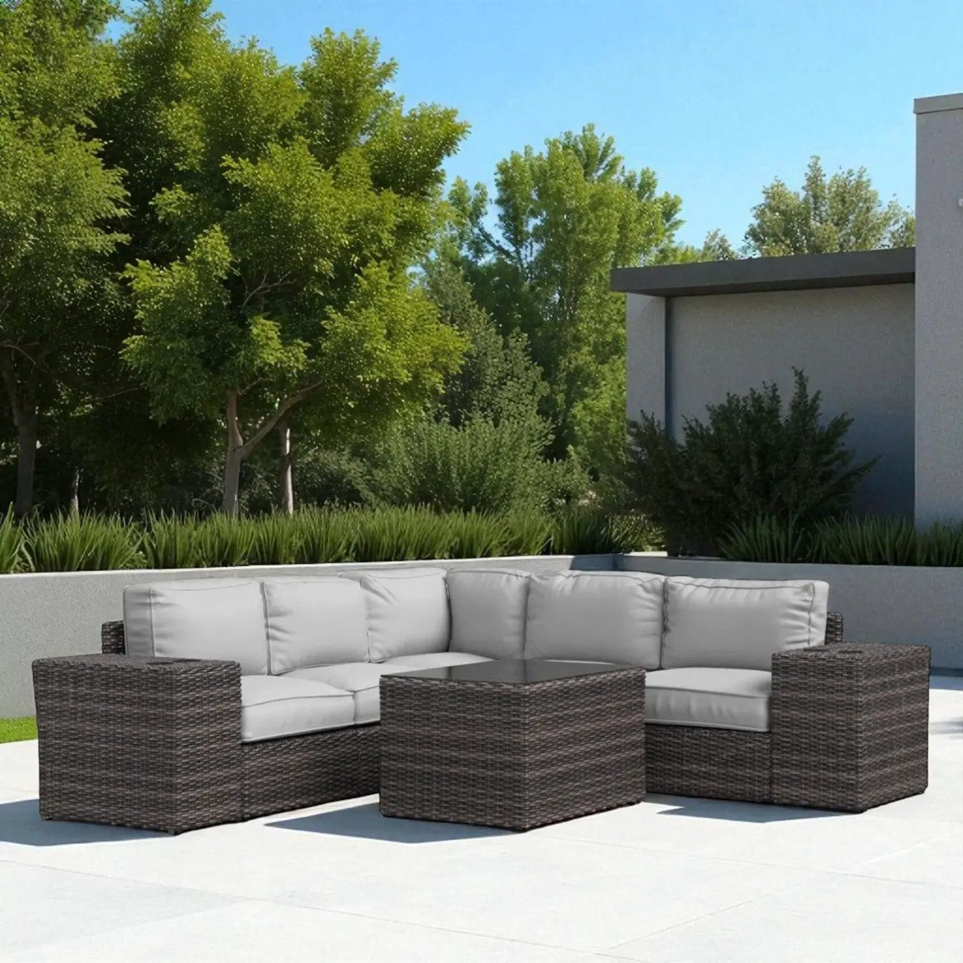 Modern Patio Rattan Sectional Set With Cushions by Unique Piece Furniture