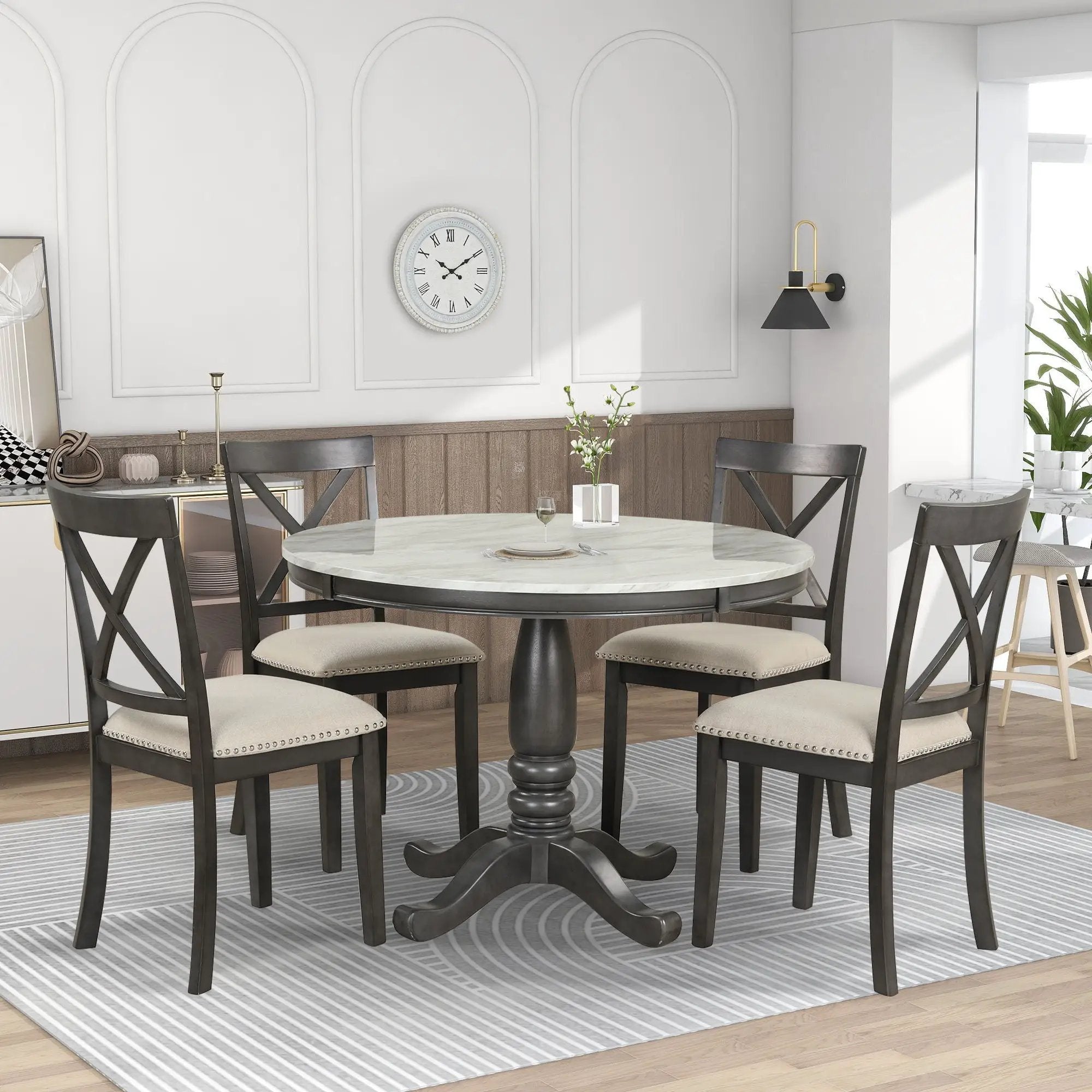 5 Pieces Dining Table And Chairs Set For 4 Persons, Kitchen Room Solid Wood Table With 4 Chairs by HouseOfZazla
