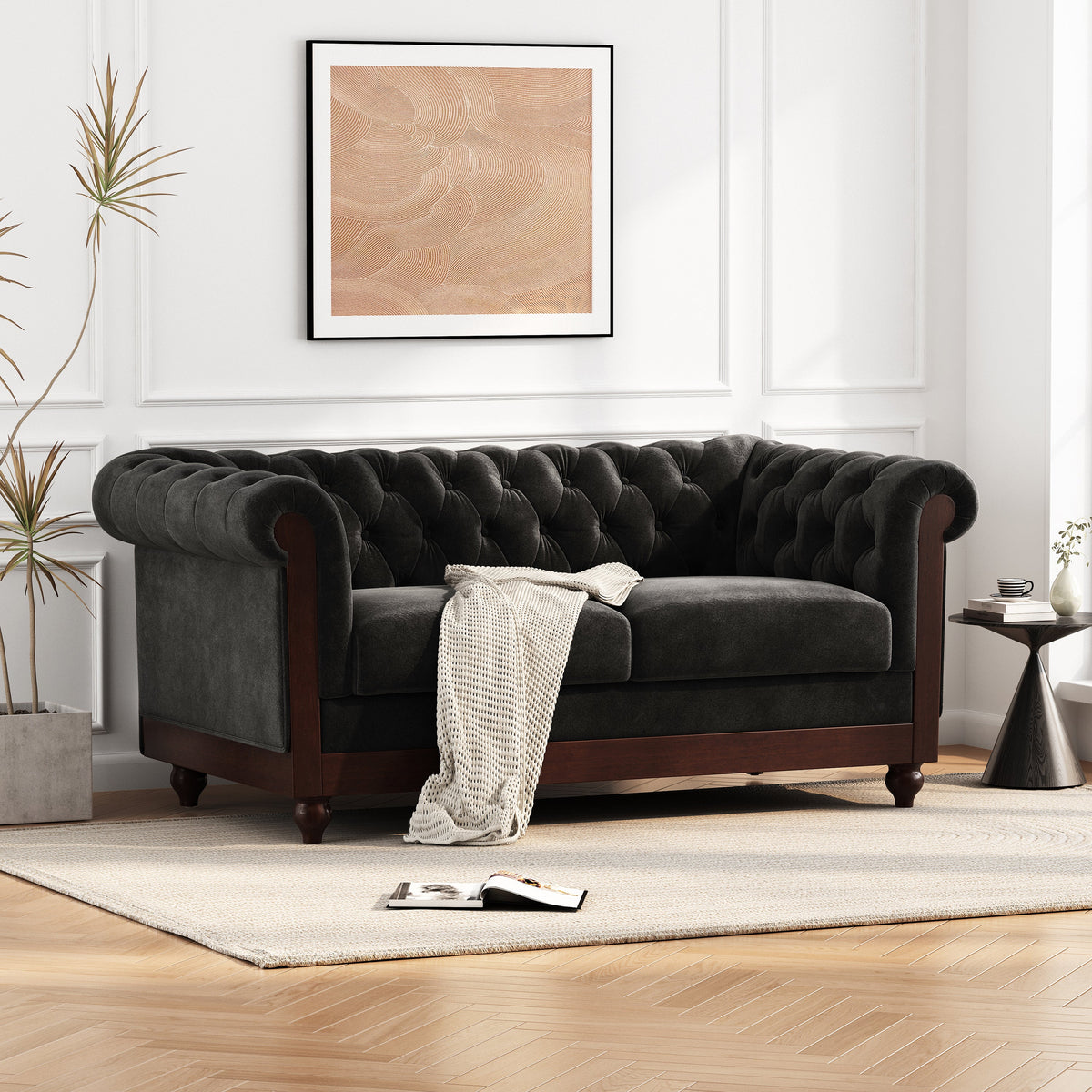 VIVALUX 59.44" Chesterfield Velvet Loveseat Sofa