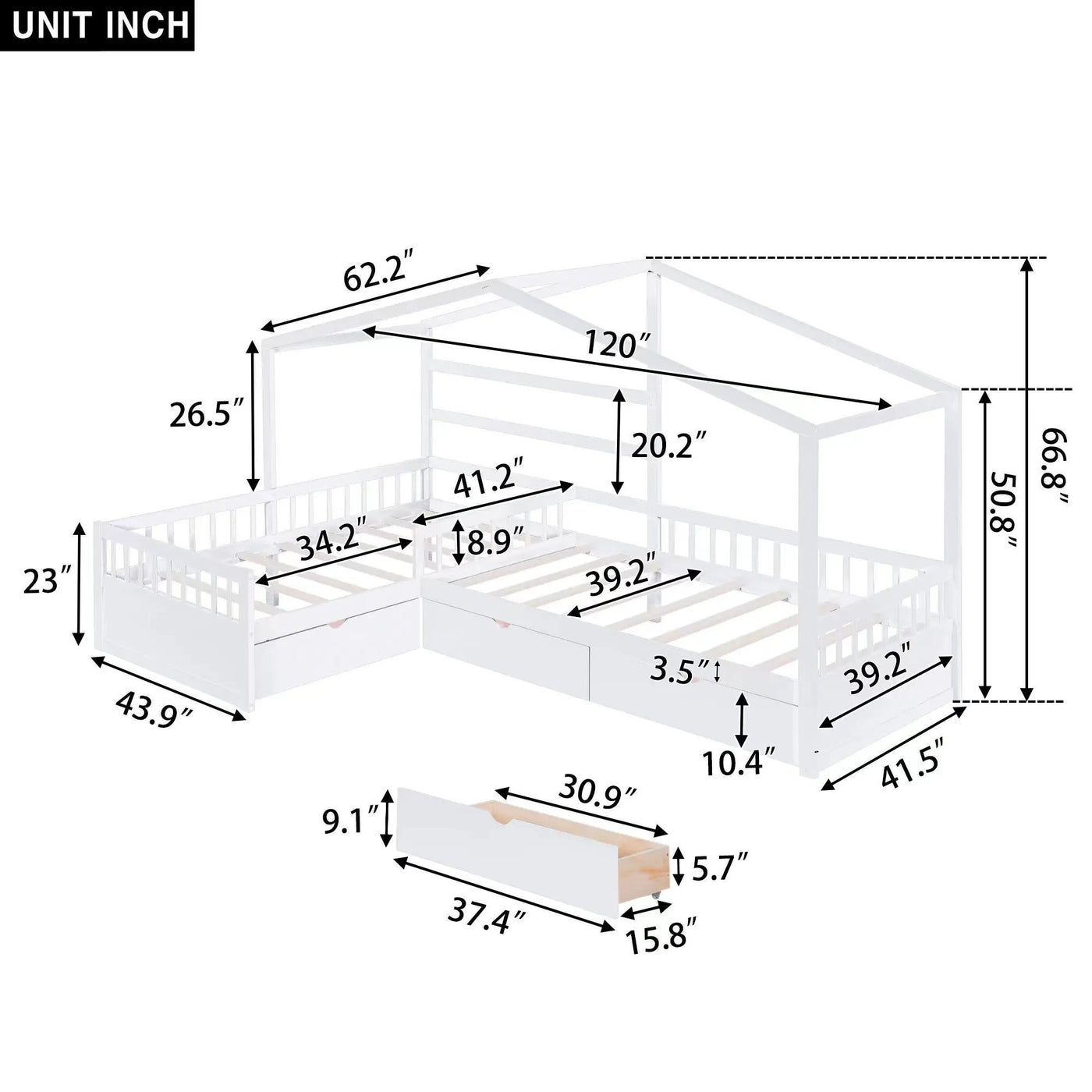 L Shape Platform Bed With 3 Storage Drawers by HouseOfZazla