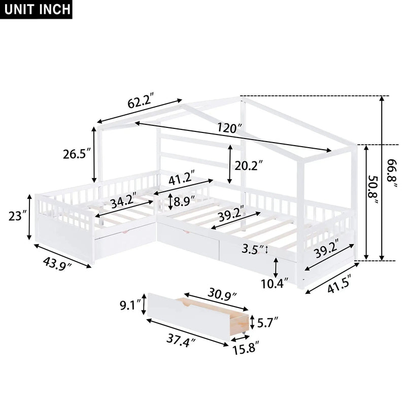 L Shape Platform Bed With 3 Storage Drawers by Unique Piece Furniture