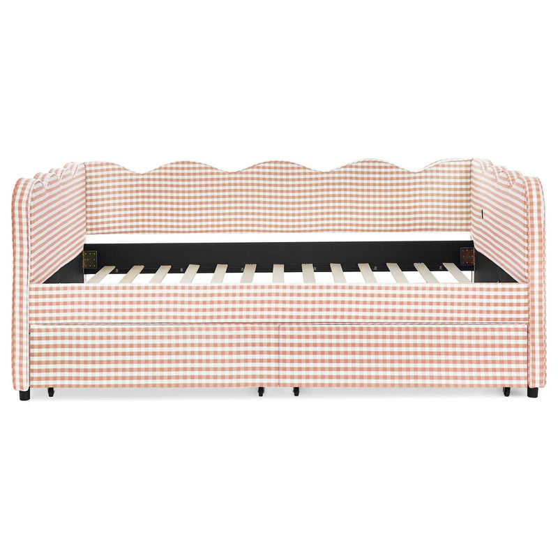 Gingham Daybed With USB Charging Port, Wave-Shaped Design by HouseOfZazla
