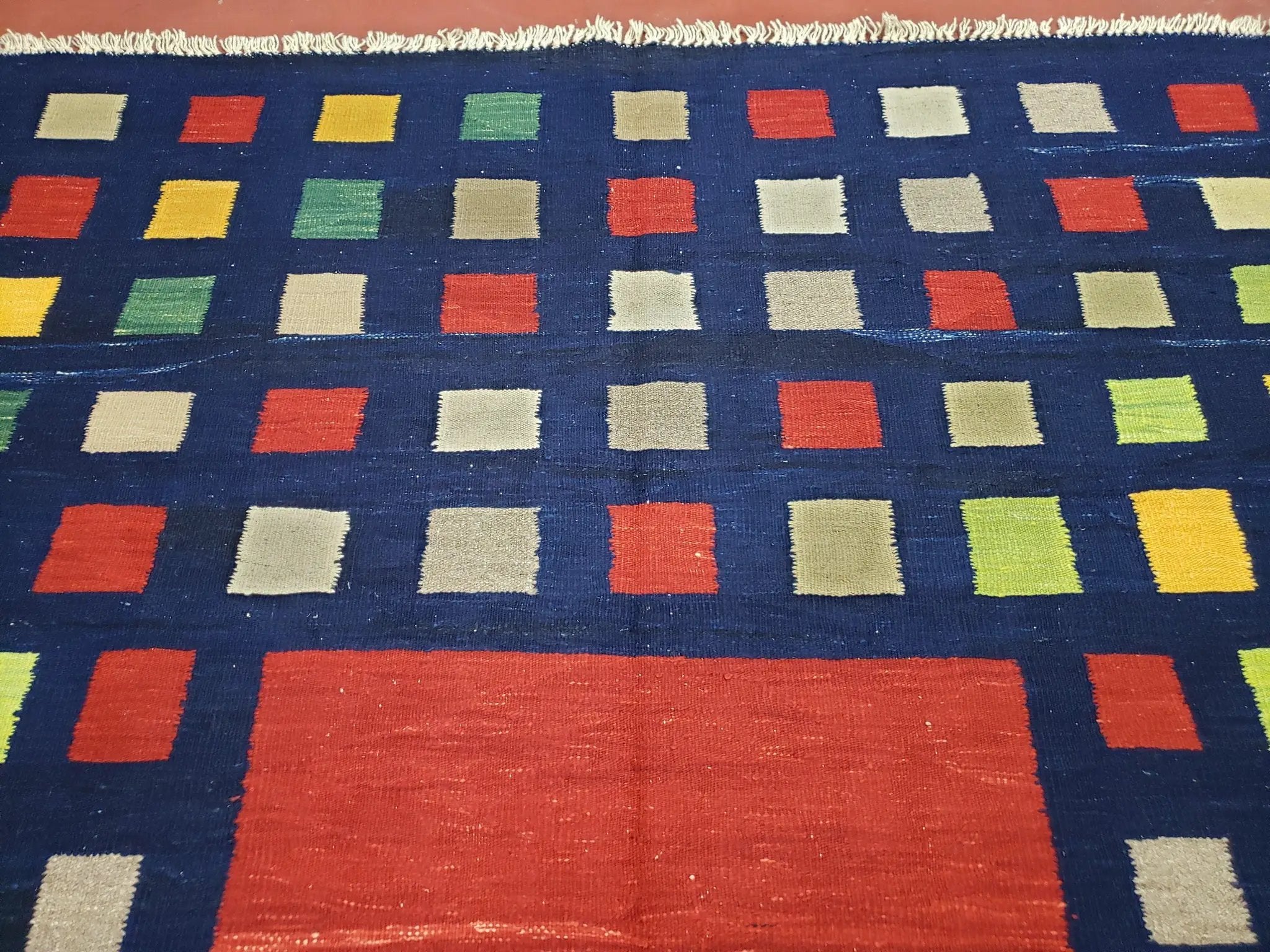 Turkish Kilim Rug 5x7 - 6x8, Checkerboard Kilim Carpet, Area Rug, New Playroom Rug, Colorful Multicolor Rug for Nursery Room, Dark Blue Red by Jewel Rugs