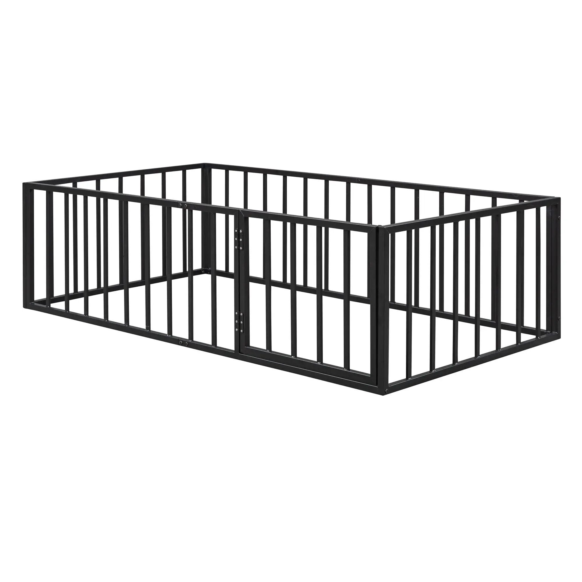 Metal Floor Bed Frame With Fence And Door by HouseOfZazla