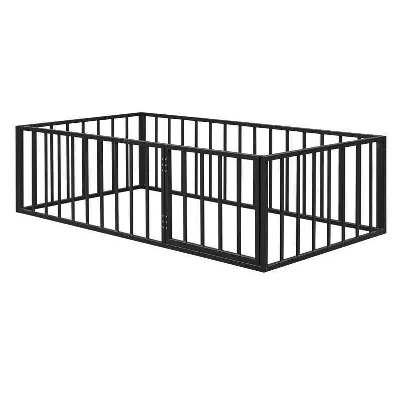 Metal Floor Bed Frame With Fence And Door by HouseOfZazla