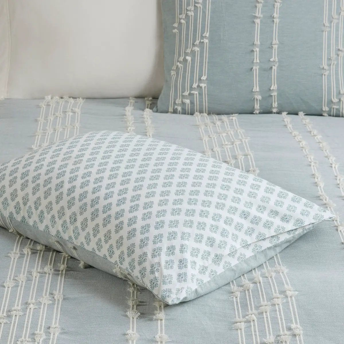 3 Piece Cotton Jacquard Comforter Set Aqua Full/Queen by HouseOfZazla