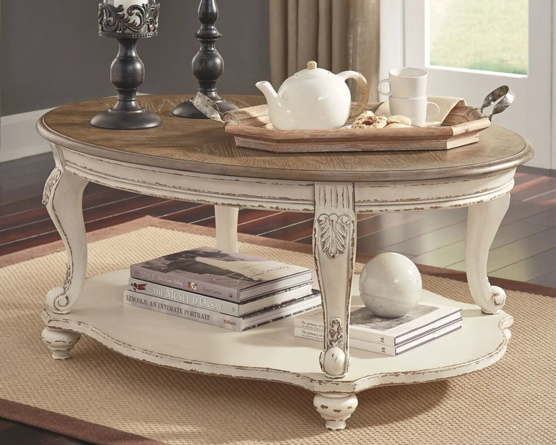 Realyn - Oval Cocktail Table - White / Brown by Unique Piece Furniture