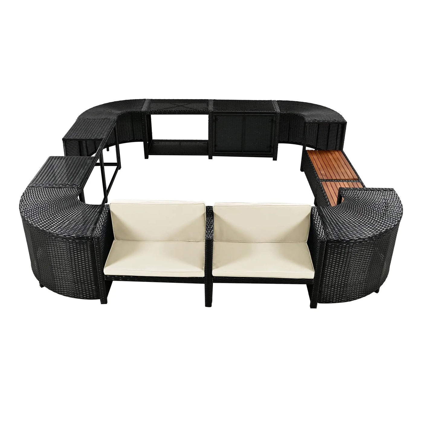 Spa Surround Spa Frame Quadrilateral Outdoor Rattan Sectional Sofa Set With Mini Sofa, Wooden Seats And Storage Spaces by HouseOfZazla