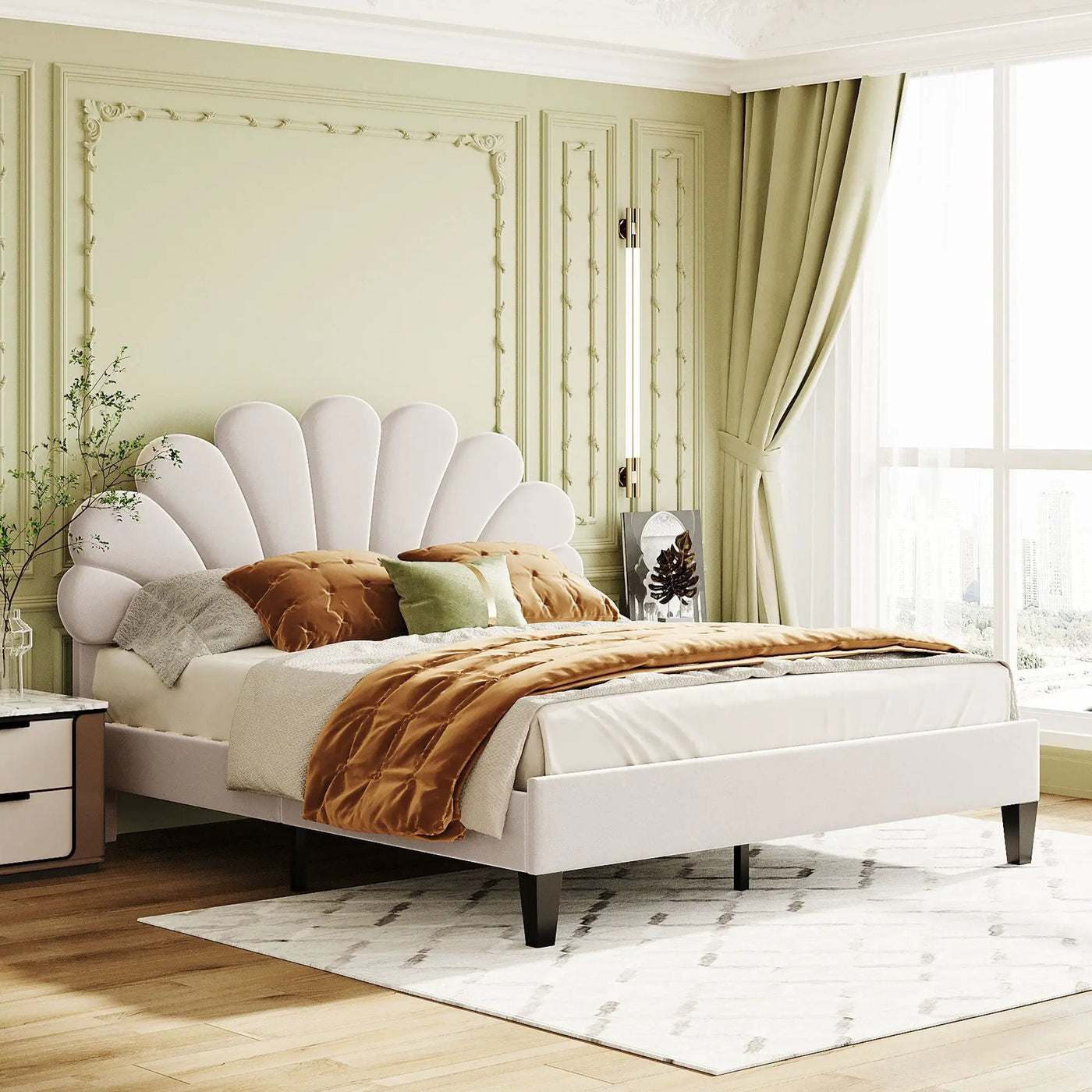 Upholstered Platform Bed With Flower Pattern Headboard by HouseOfZazla
