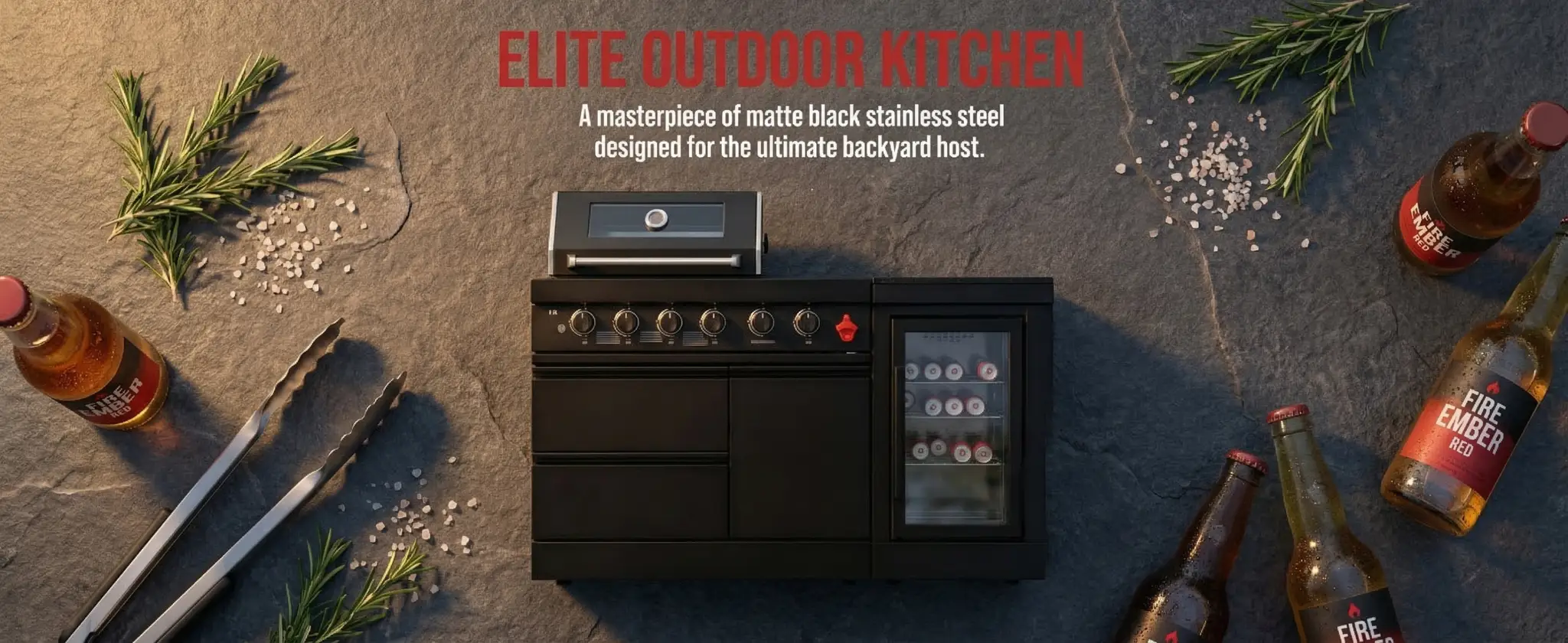 65" 4-Burner 72,000 BTU Black Outdoor Kitchen Island Grill Marble Countertops Wine Cooler by Chery Industrial
