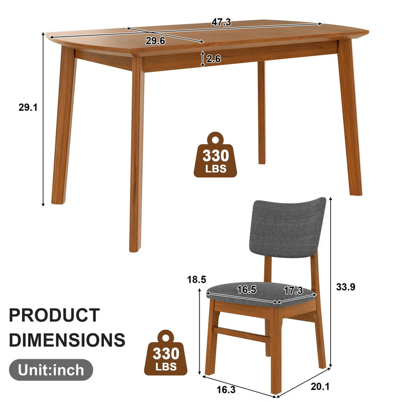 Dining Table Set For 4, Solid Wood Dining Table And Solid Wood Chairs, 5 Pieces Farmhouse Dining Table And 4 Upholstered Chairs - Brown / Gray by Unique Piece Furniture