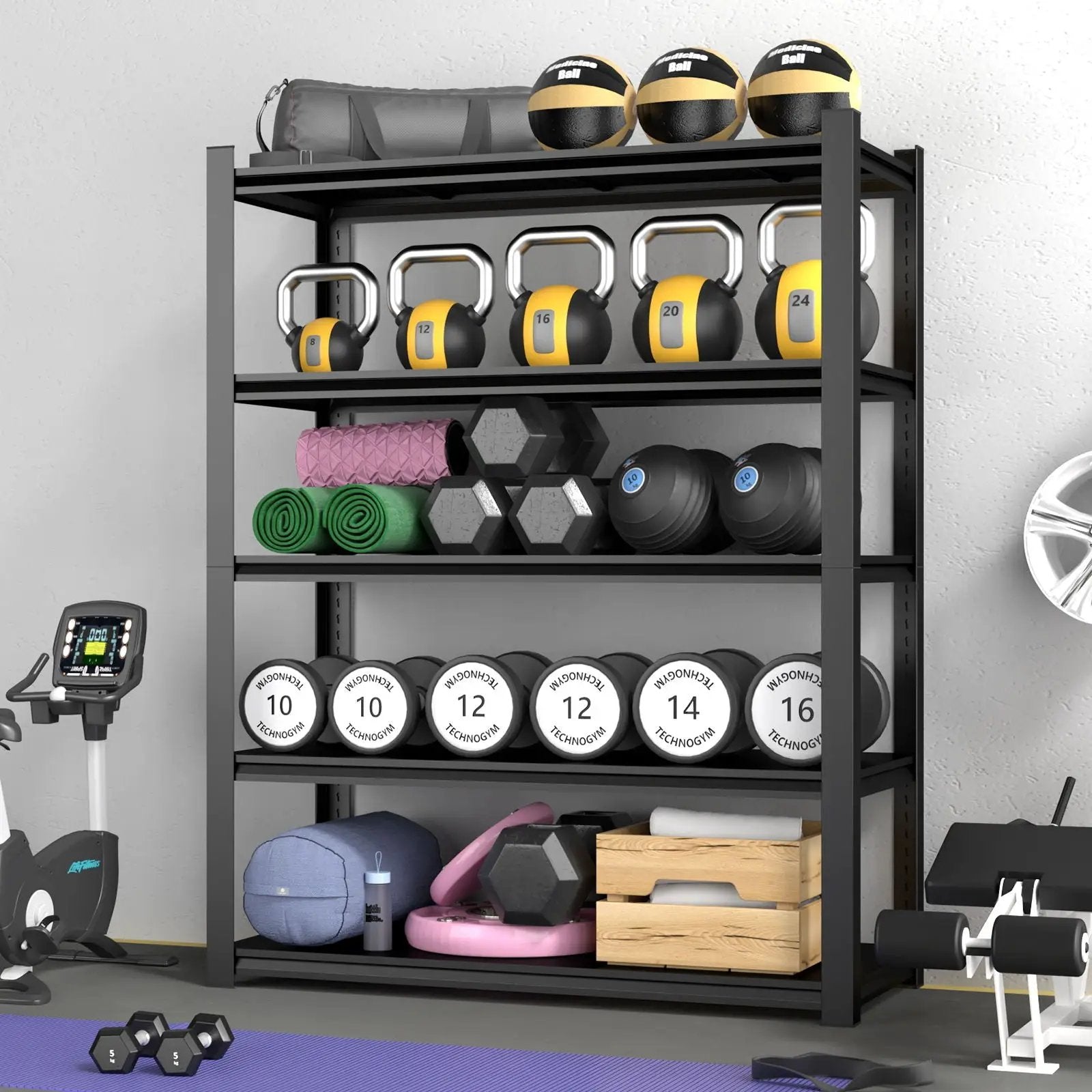 Shelves With 5 Removable Dividers, Durable For Garage - Black by HouseOfZazla