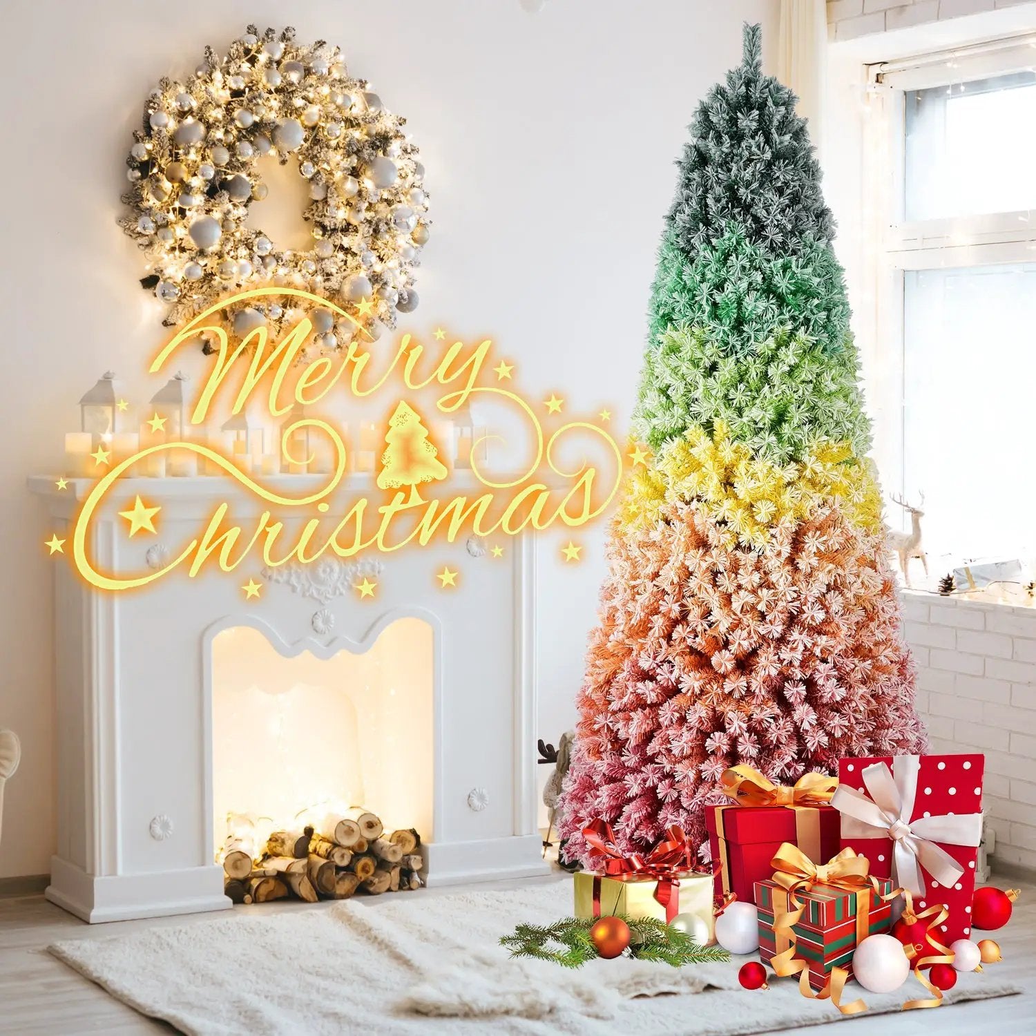 7.5ft Rainbow Gradient Flocked PVC Christmas Tree by HouseOfZazla