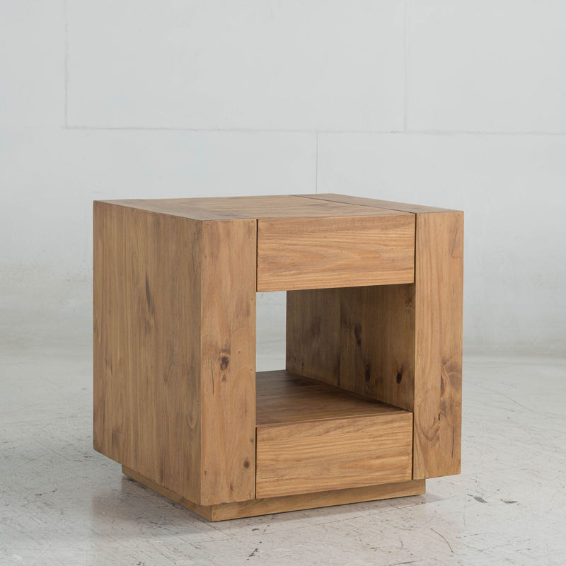 Harlan Oak End Table with Storage and Wheels - Light Brown