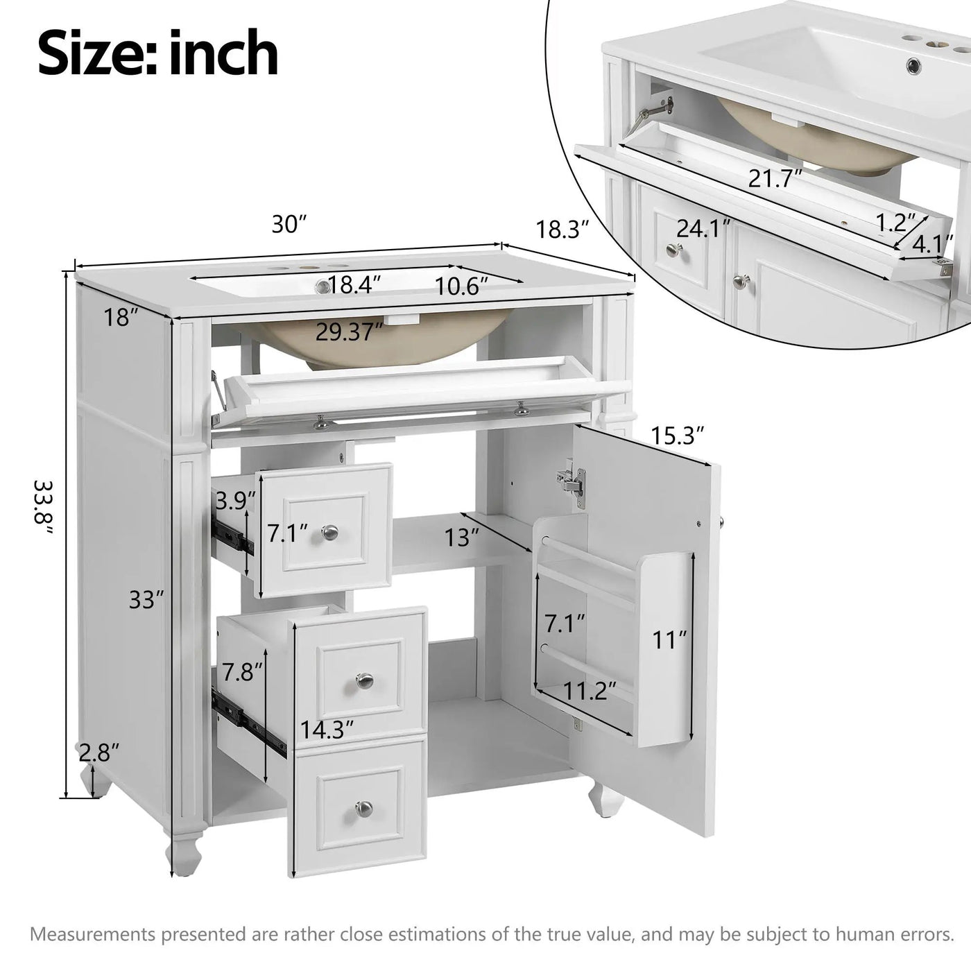 Bathroom Vanity Cabinet With Sink, Soft Close Doors With Door Organizer by HouseOfZazla