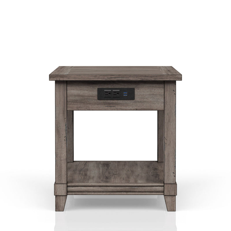Gray End Table with Storage Drawer and USB Charging Ports, photo 2 of 6