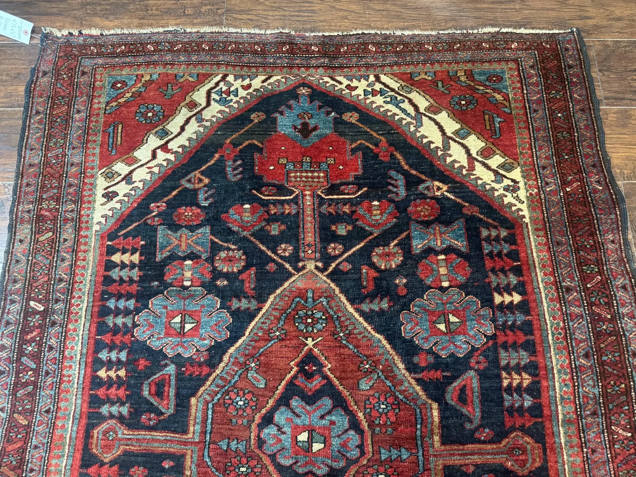 Antique Persian Bidjar Rug 5x6, Navy Blue and Red, Persian Tribal Rug by Jewel Rugs