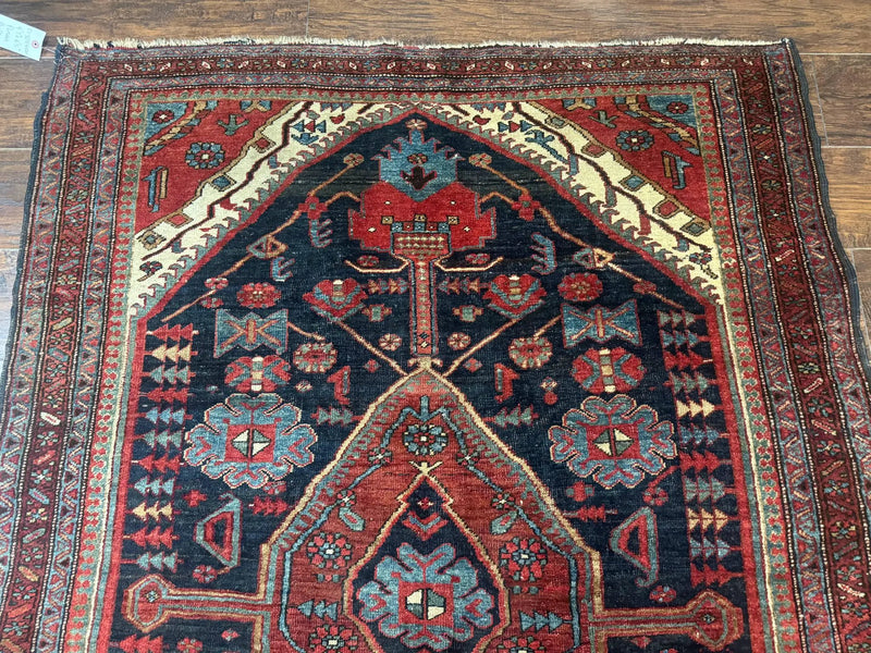 Antique Persian Bidjar Rug 5x6, Navy Blue and Red, Persian Tribal Rug by Jewel Rugs