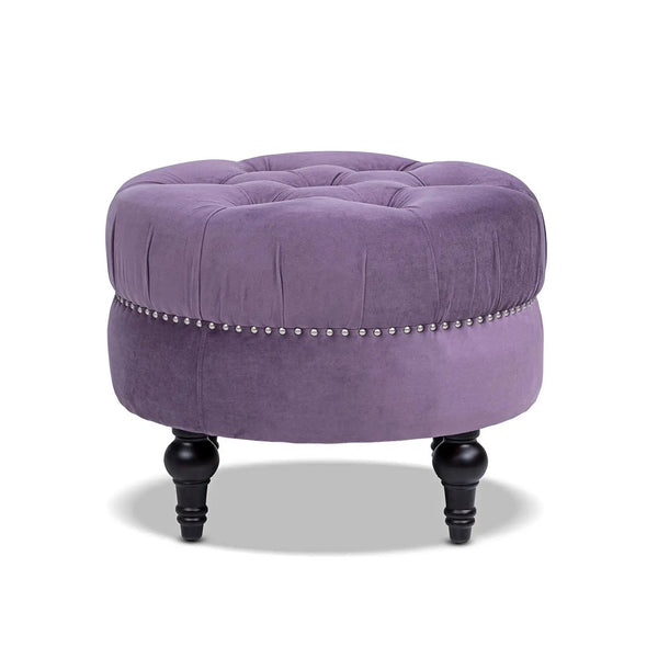 Dawn - Tufted Round Ottoman Nailhead Accents - Purple, photo 2 of 7