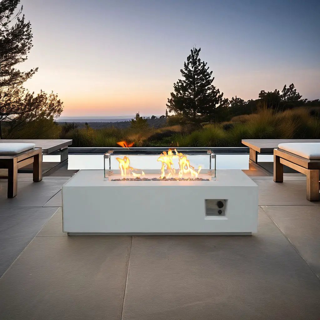 Outdoor Concrete Propane Gas Rectangle Fire Pit Table by Unique Piece Furniture