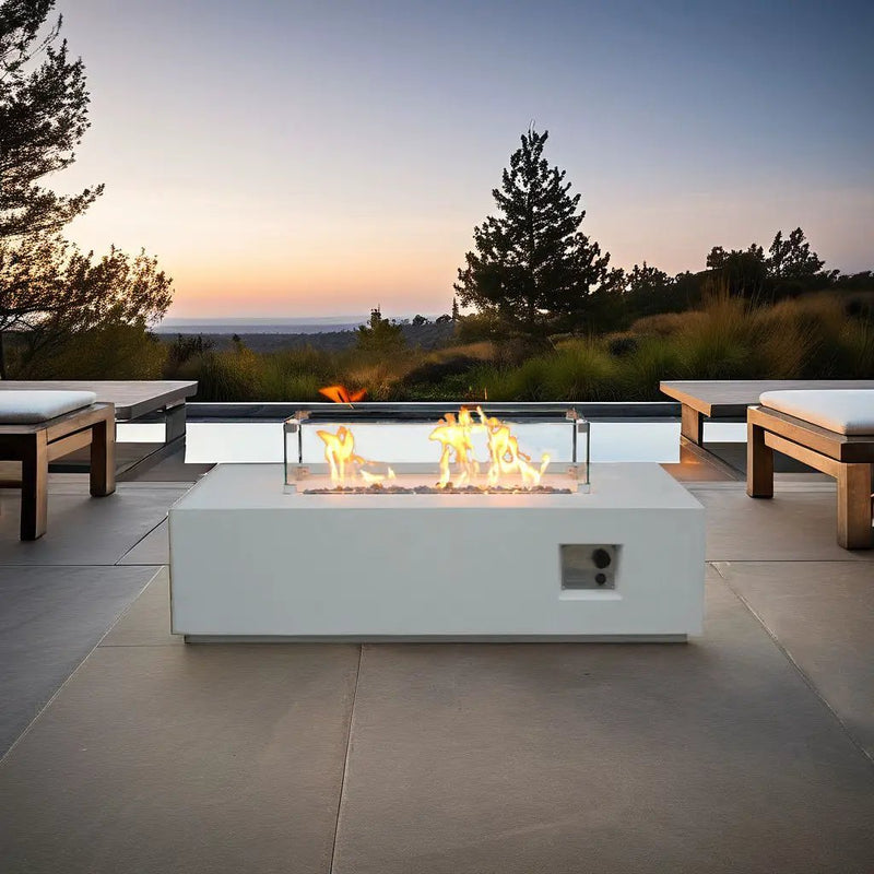 Outdoor Concrete Propane Gas Rectangle Fire Pit Table by HouseOfZazla