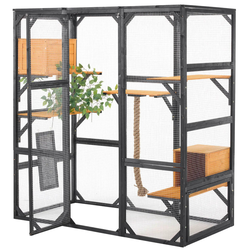 Outdoor Cat House, Diy Cat Enclosure Catio With Double Enter Doors by HouseOfZazla