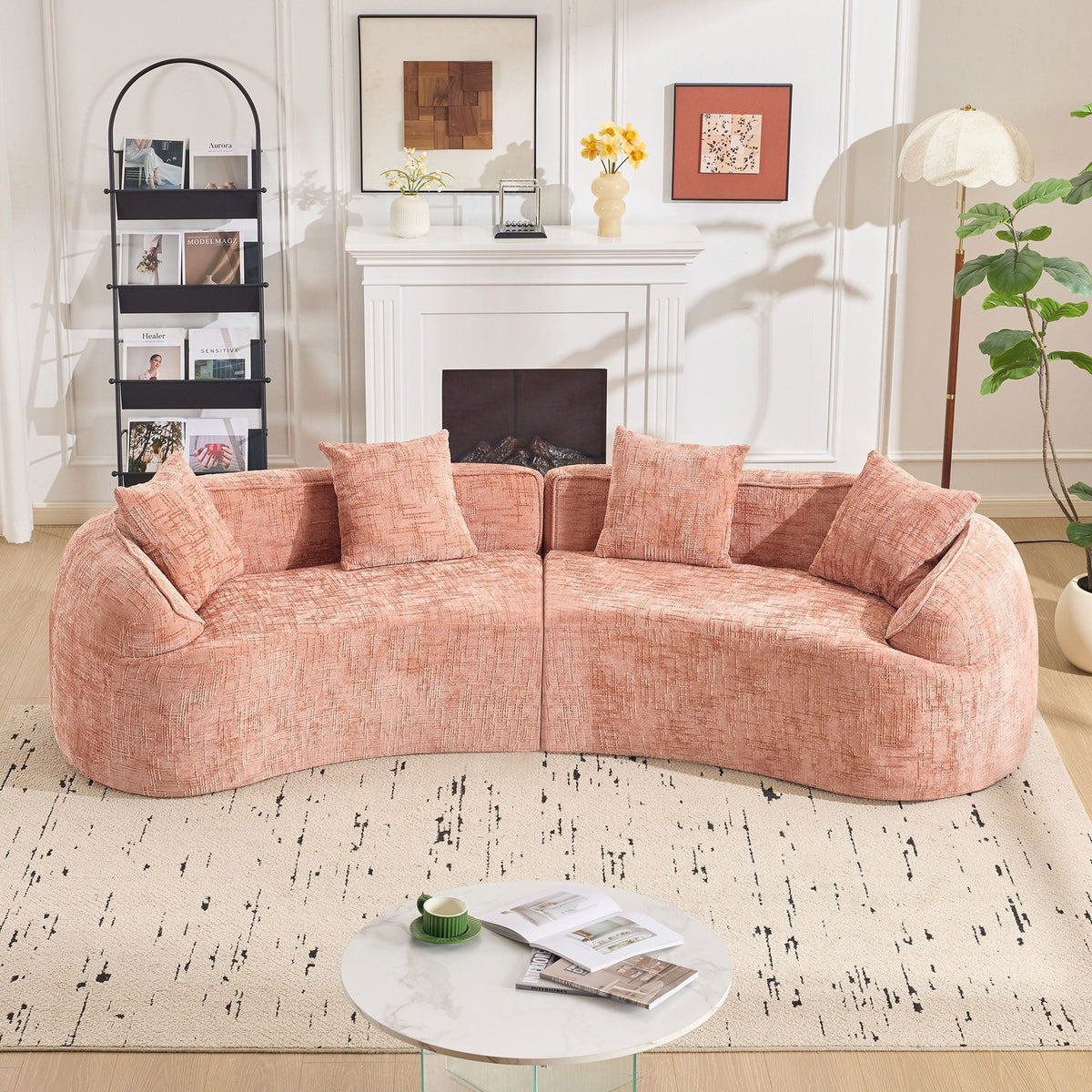 Curved Compressed Sofa with Nordic-Style Design - Beige, Pink, Yellow, photo 4 of 12