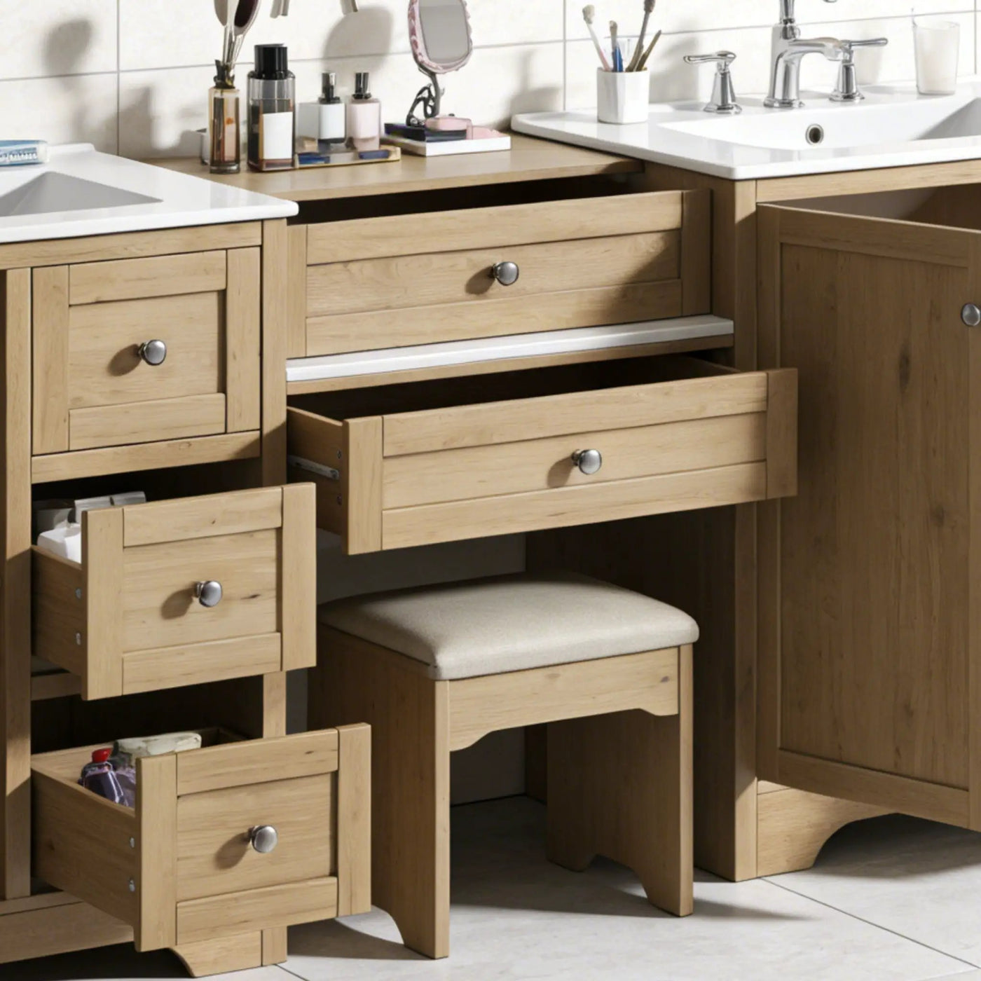 Double Sink Bathroom Vanity With Countertop, 2 Ceramic Sinks, 6 Drawers by HouseOfZazla