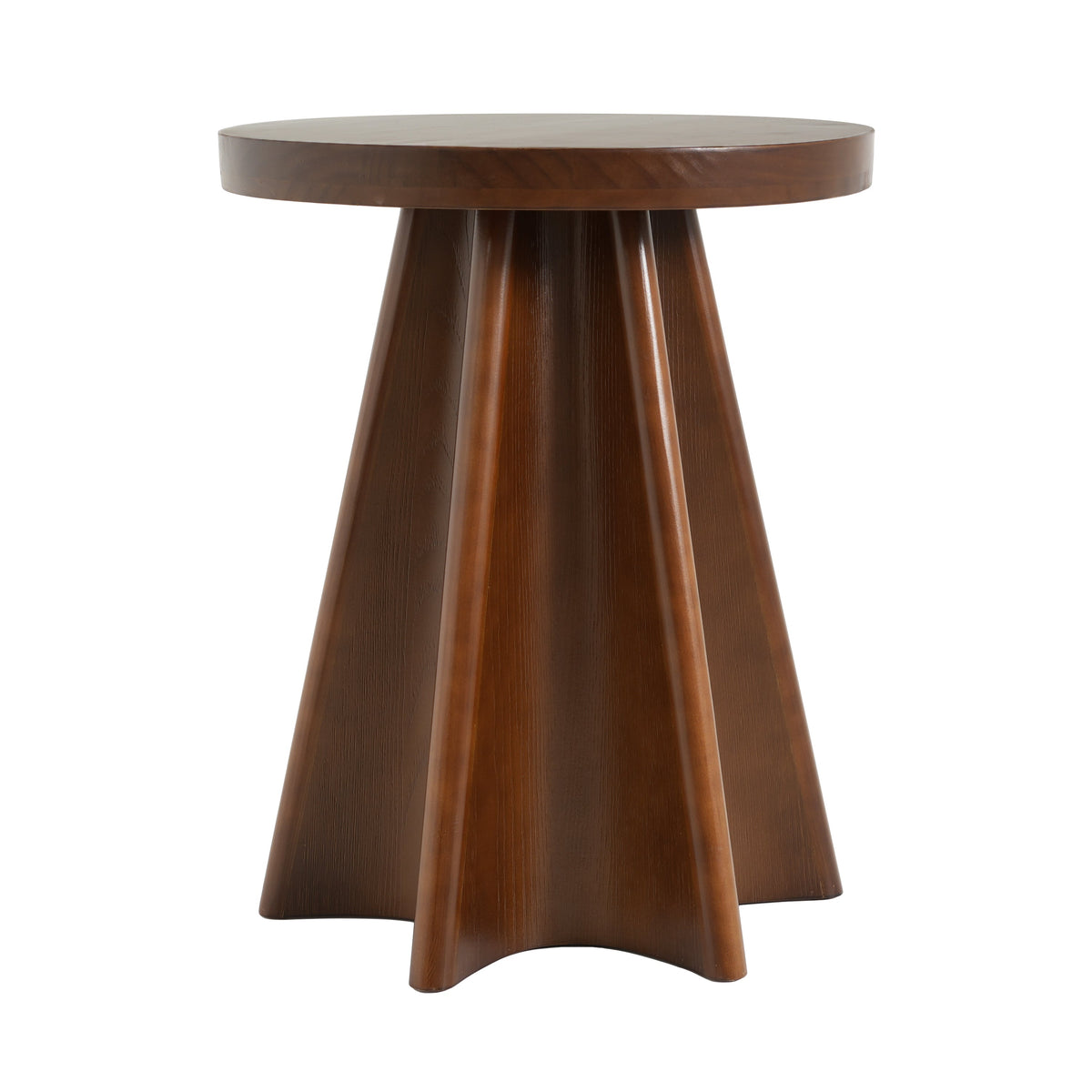 Flower Shaped Solid Pine Round Side Table with Artistic Petal Base - Walnut, photo 5 of 9