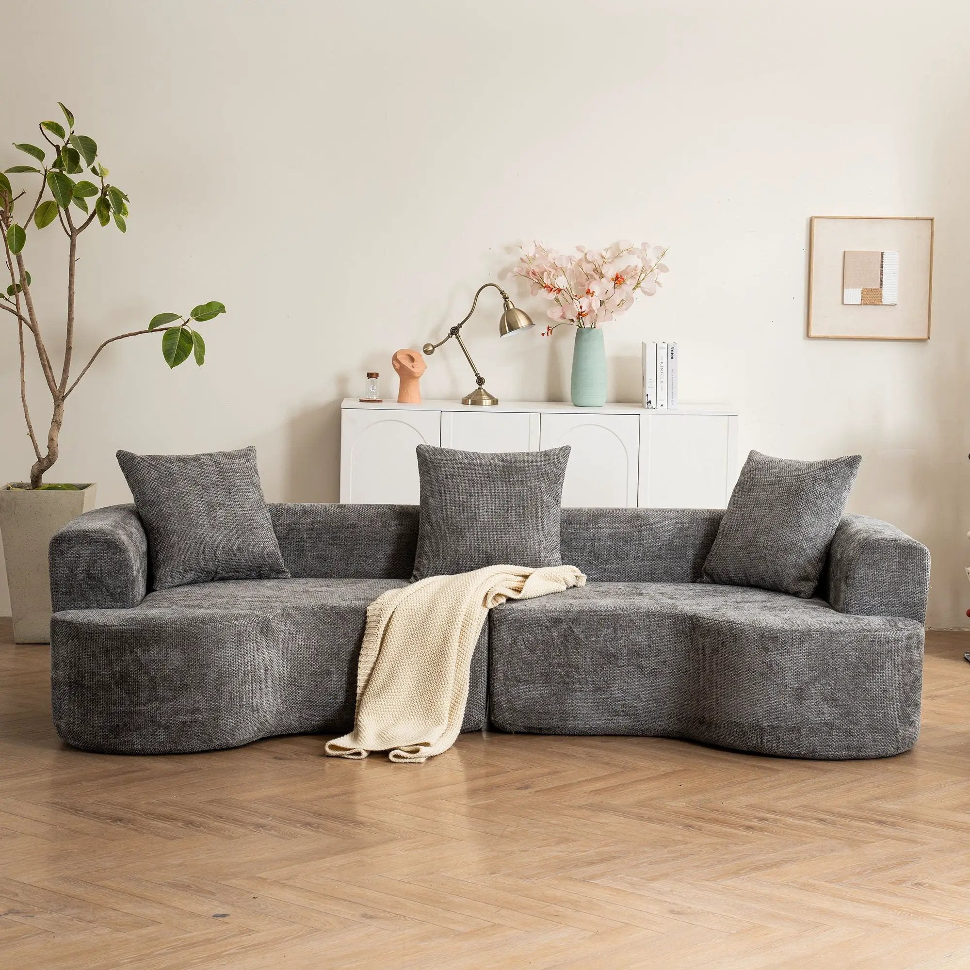 Modern Style Ultra Smooth Curved Sofa With 3 Pillows by HouseOfZazla