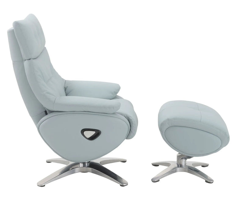 Janella - Top Grain Leather Accent Chair With Swivel & Ottoman - Baby Blue by HouseOfZazla