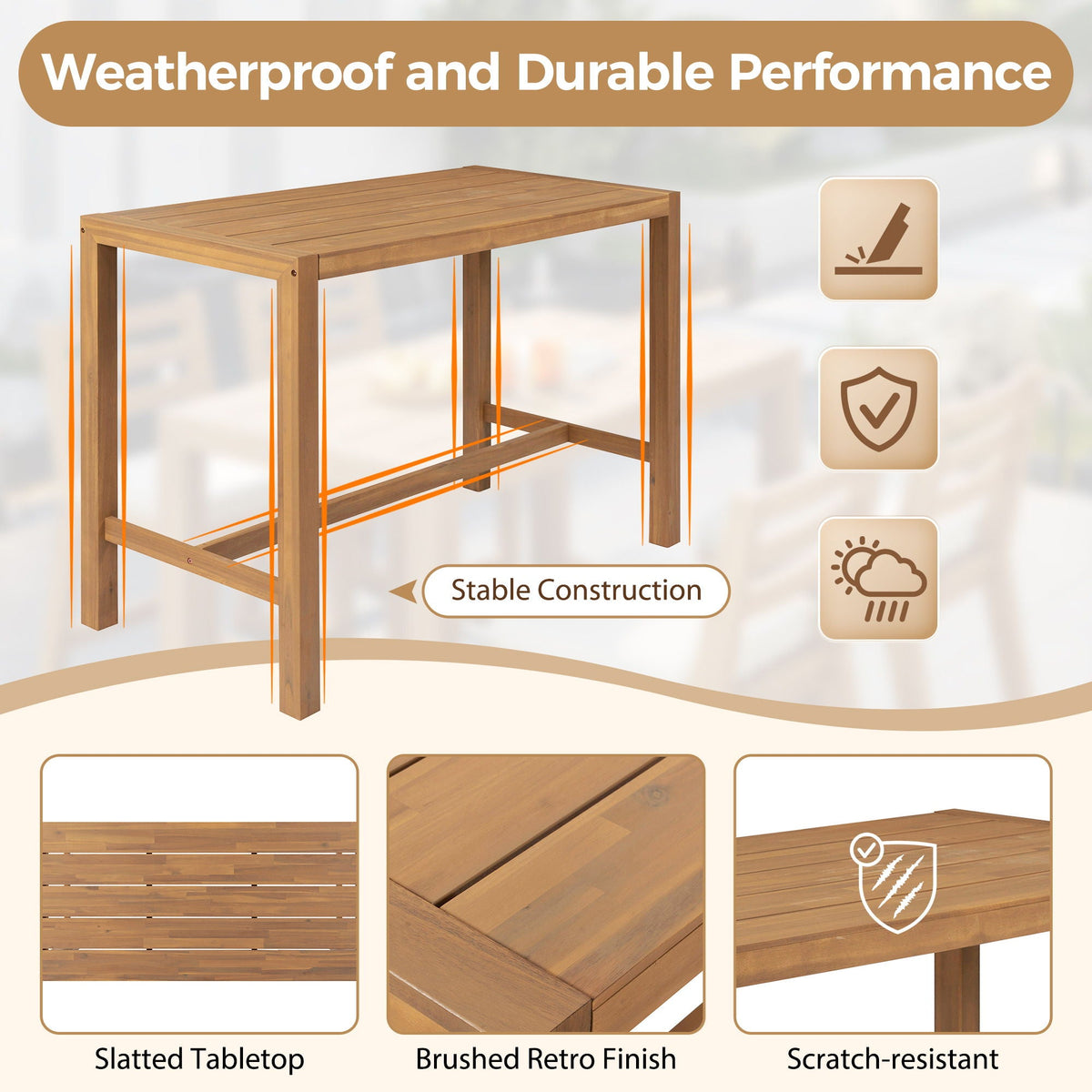 Patio Bar Set with Ergonomic Chairs - Light Brown or Dark Brown, photo 4 of 40