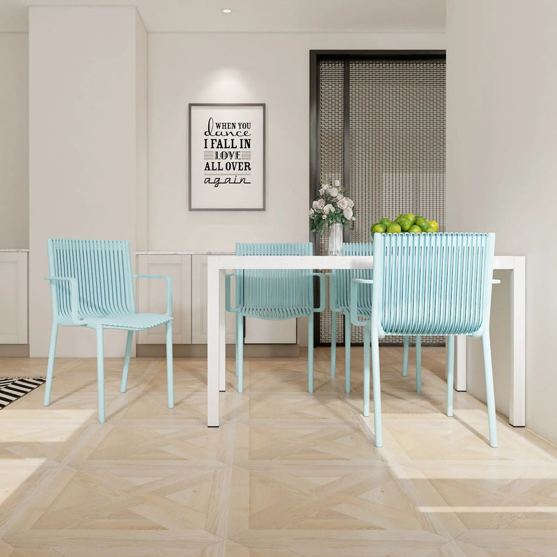 4 Modern Stackable Armchair Matched With Long Table by Unique Piece Furniture
